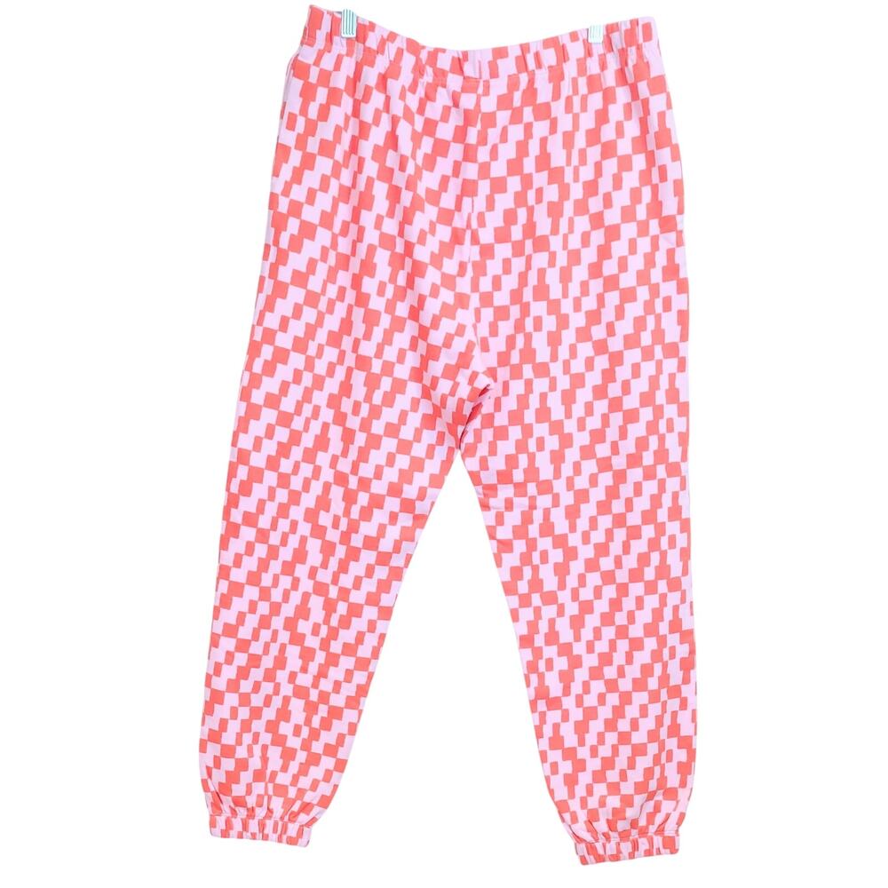 BP. Pink & Orange Checkerboard Print Joggers 100% Cotton Size L. Elastic Waist